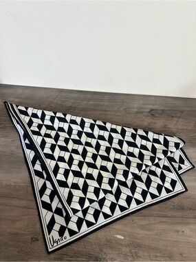 Usna silk satin Geometric print Black & White rectangle Scarf 52”x11”
